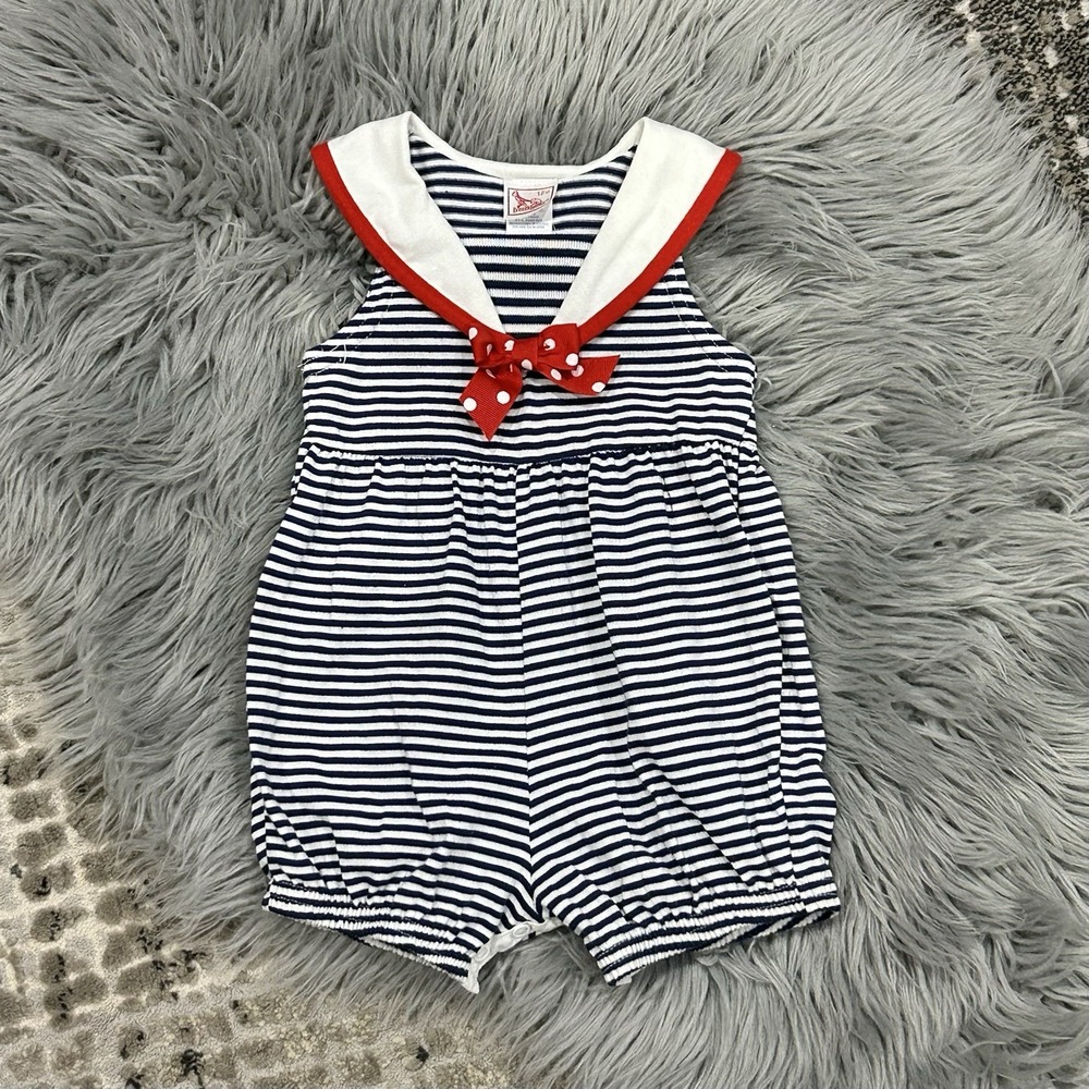 Vintage Buster Brown Patriotic Sailor Style Red-White-Blue Romper Size‎ 12 Month